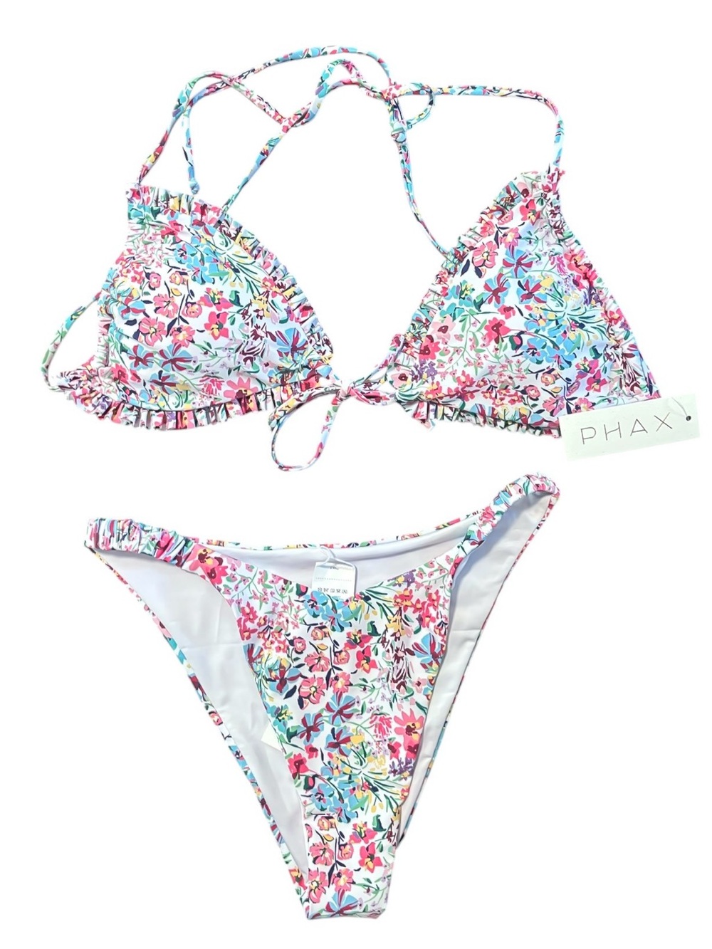 Phax Floral Print Ruffle Triangle Top Bikini Set